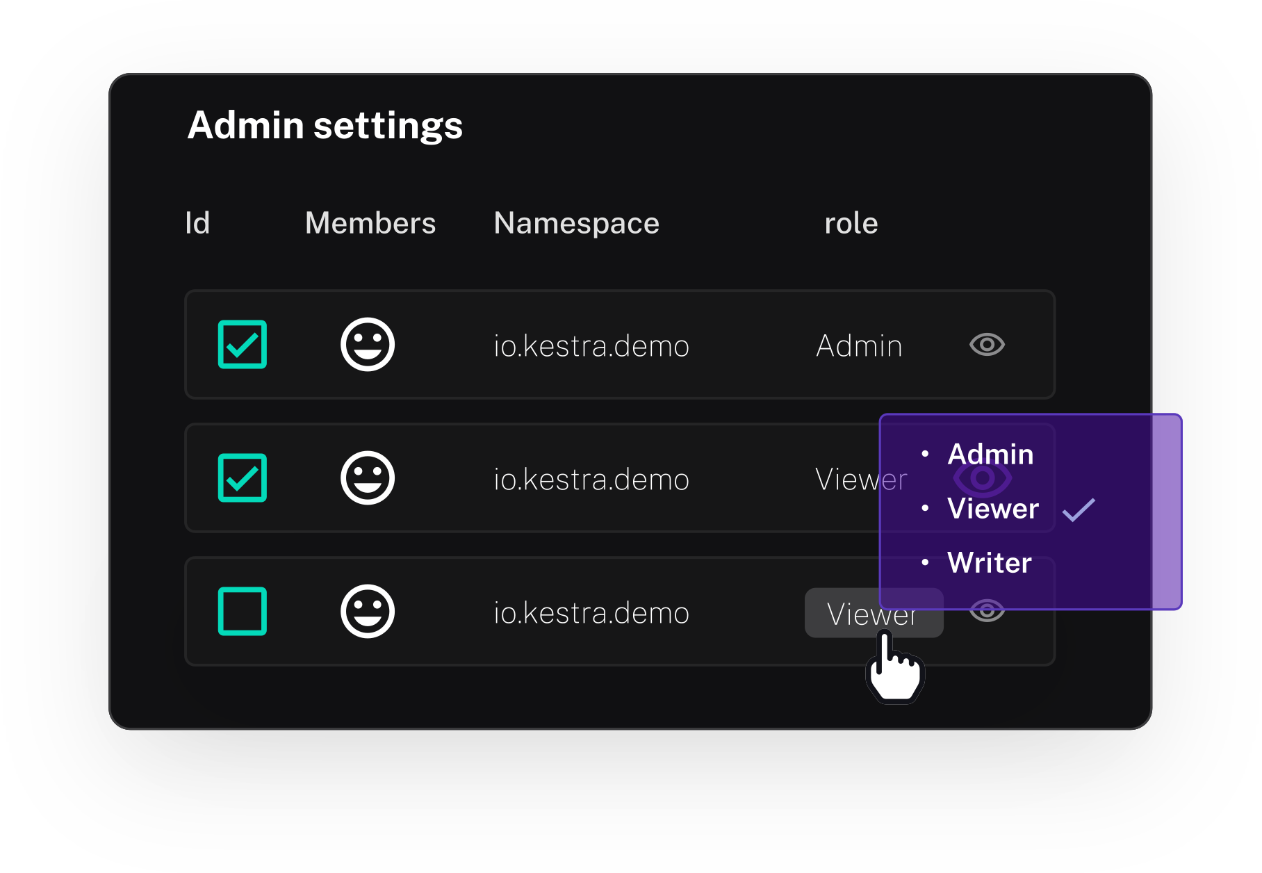 Stylized view of administrator settings with role-based view